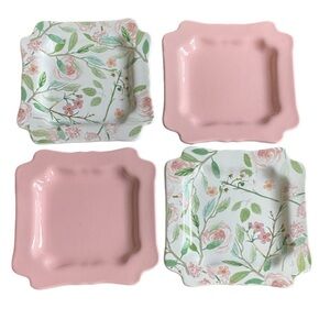 Sweet Laurel Floral and Pink Square Plates Set. Perfect for desert,brunch or tea